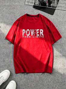 GymBeat Kaos Olahraga Lengan Pendek Pria Ukuran Besar dengan Cetakan Huruf - Merah - View 8