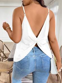 SHEIN Clasi Plus Size Solid Color Twist Front Backless Camisole, Suitable For Summer - White - View 1