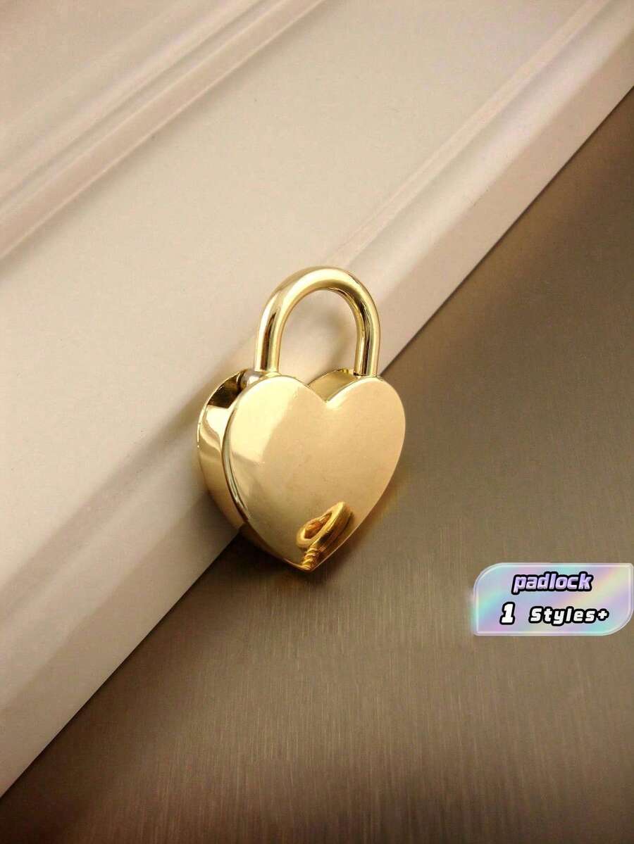 1pc Zinc Alloy Lock, Creative Golden Heart Design Padlock For Household Valentine's Day, Valentines Wedding, Birthday - Gold - View 1