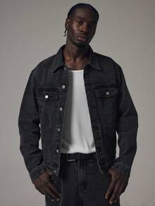 Musero Oversized Denim Jacket Double Pocket Front Detail Spring Summer Essentials - Black - View 3