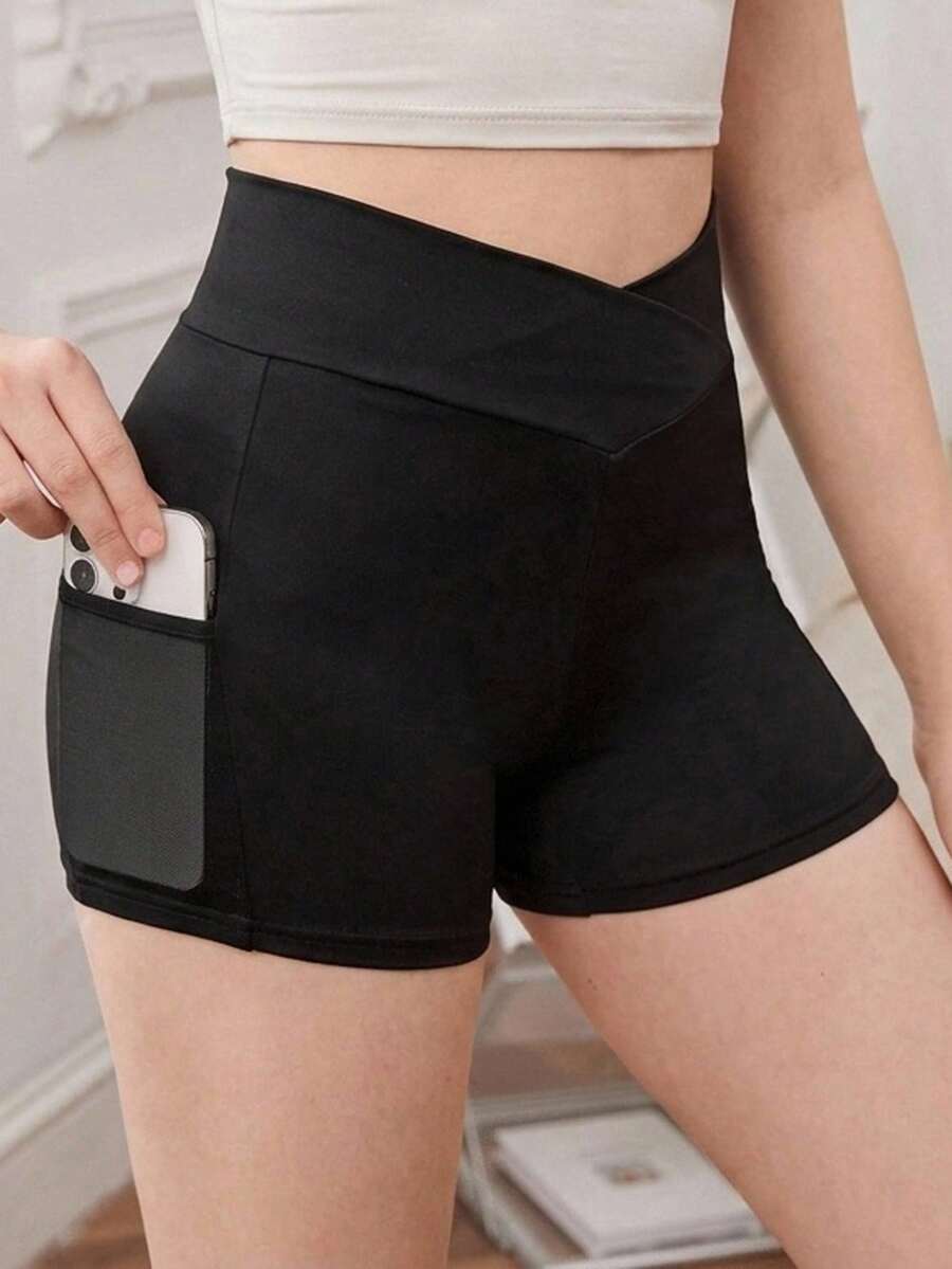 SHEIN 青少年女孩寬腰帶騎行褲帶手機袋 - 黑色 - 查看 1