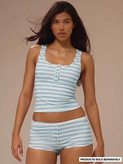 MUSERA Scoop Neck Stripe Button Detail Sleeveless Cami Tank Top Coord Top Only Cute Sexy Daily Night Pajamas Lingerie Essentials