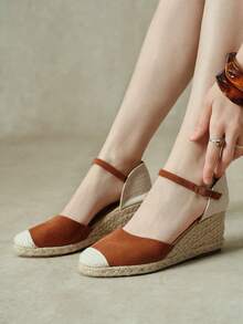 Styleloop Sandalias de tacón alto para mujer con tiras cruzadas de goma y cuerda de paja. - Marrón - Ver 2