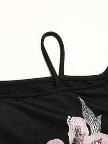 SHEIN 青少年女孩針織黑色露肩印花休閒衛衣 - 黑色 - 查看 5
