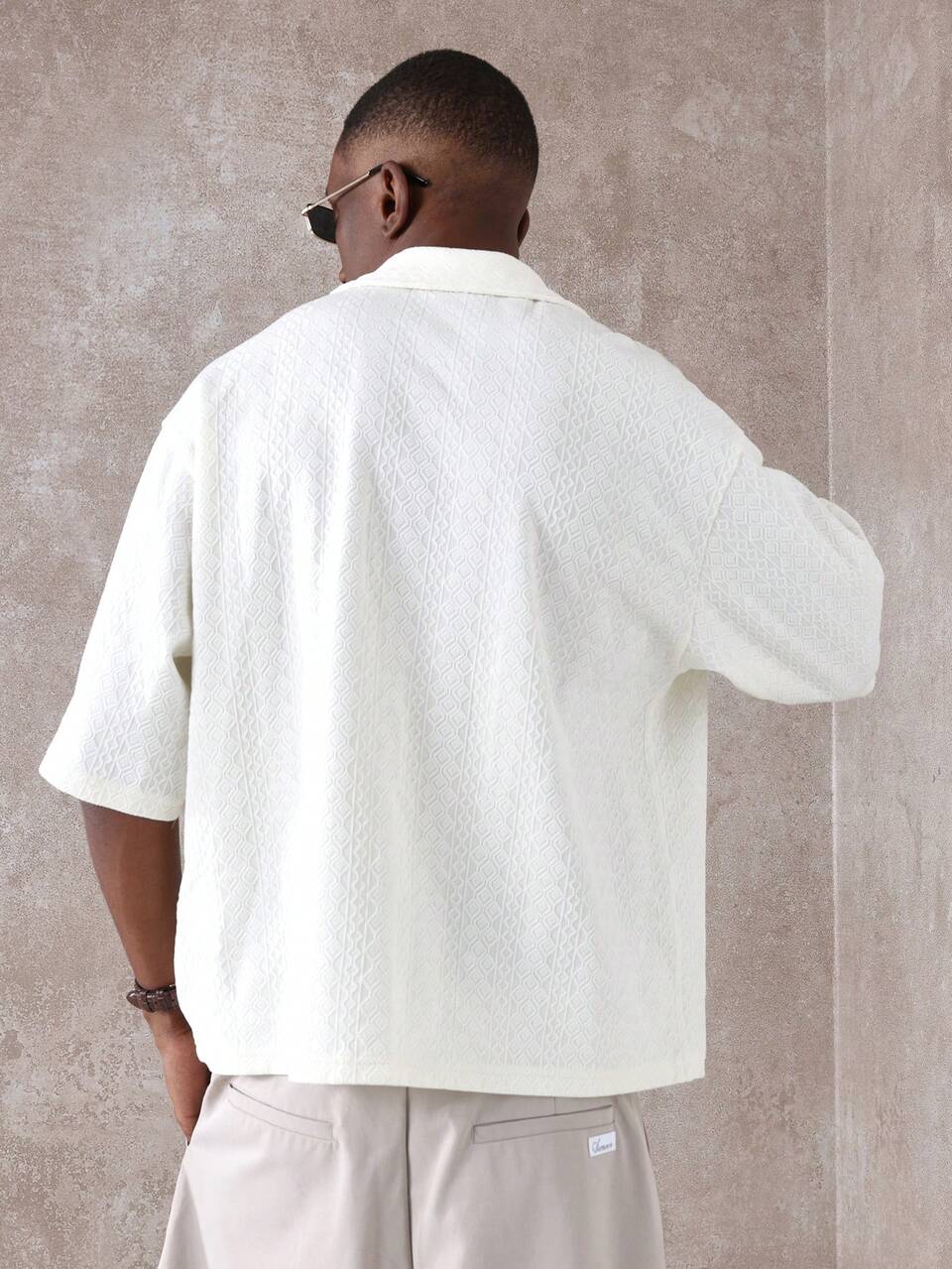 Crochet Knit Short Sleeve Button Down Shirt
