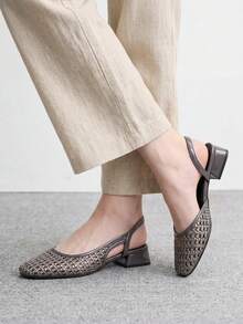 CUCCOO BIZCHIC 女款春夏尖頭短粗跟編織拼接低跟鞋 - 槍灰色 - 查看 3
