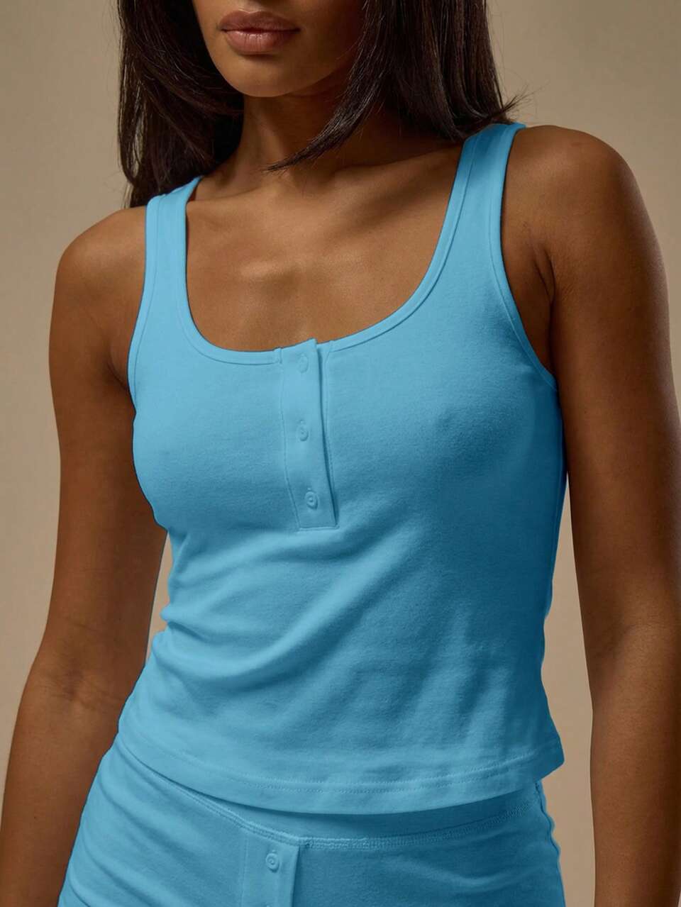 Scoop Neck Fitted Button Detail Cotton Cami Top Coord Top Only Lingerie Evening Everyday Summer