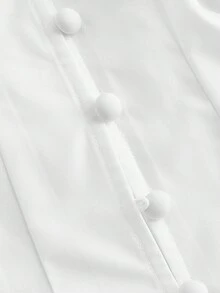 SHEIN MOD 女款時尚優雅蕾絲飾邊燈籠袖白色荷葉邊收腰上衣，秋季，優雅，時髦，復古，法式浪漫風 - 白色 - 查看 5