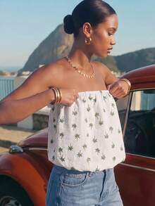 CAJUNI Women's Vacation Palm Tree Pattern Fashion Tube Top - White - View 5