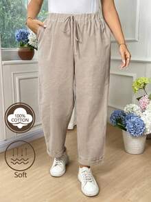 EMERY ROSE Plus Size Women Casual Solid Color Harem Pants Fall - Apricot - View 1