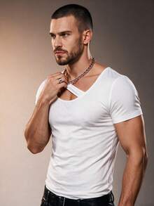 ZURIURI Men's Asymmetrical Slim Fit Design T-Shirt - White - View 4