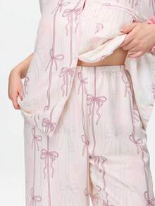 Bonmuse Bow Print Short Sleeve & Long Pants Pajama Set, Plus Size - Apricot - View 8