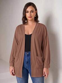 Chikora Cardigan Rajut Hitam Ukuran Besar dengan Kantong, Model Longgar untuk Wanita, Cocok untuk Bisnis dan Kasual. - Dusty Pink - View 3