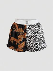 Chillnights Young Colorblock Leopard Print & Sun Graphic Frill Trim 2 Pieces Women's Pajama Bottoms - Multicolor - View 4