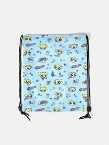 THE POWERPUFF GIRLS X SHEIN Allover Cartoon Character & Tiny Decor Element Print Drawstring Storage Backpack, Lightweight Drawstring Sack Bag For Gym Sports Travel Daily Use - Cartoon-4 - View 3