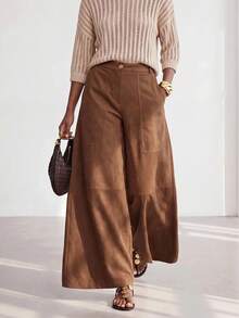 Zivah Women's Solid Color Casual Versatile Daily Wear Long Pants - Brown - View 4