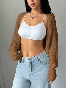 Flirla Cardigan Wanita Warna Polos Kasual Serbaguna untuk Pemakaian Sehari-hari - Khaki - View 5