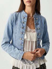 Bohemela Women's Casual Loose Long Sleeve Denim Jacket Autumn - Light Wash - View 5