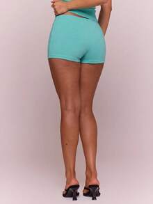 MUSERA ESSENTIALS Shorts micro mini ajustados de mezcla de algodón, primavera verano, vacaciones, uso diario, básicos lindos, simples y esenciales - Agua verde azul - Ver 5