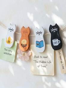 Haus Hana 1pcCat Wooden Magnetic Clips, Fridge Magnets With Clip For Notes, Photos, Messages, Chip Bag Sealer, Kitchen Office Home Decor, Cute Animal Design, Gift For Women, Girls - Multicolor - View 1