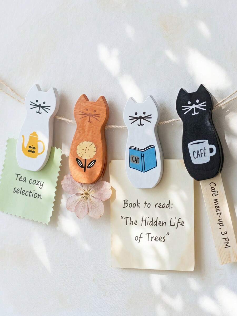 Haus Hana 1pcCat Wooden Magnetic Clips, Fridge Magnets With Clip For Notes, Photos, Messages, Chip Bag Sealer, Kitchen Office Home Decor, Cute Animal Design, Gift For Women, Girls - Multicolor - View 1