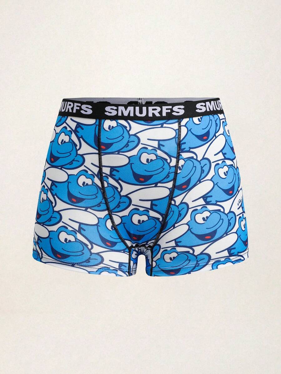 SHEIN X The Smurfs Women's Letter Print Casual Everyday Hipster Panties - Blue and White - View 1