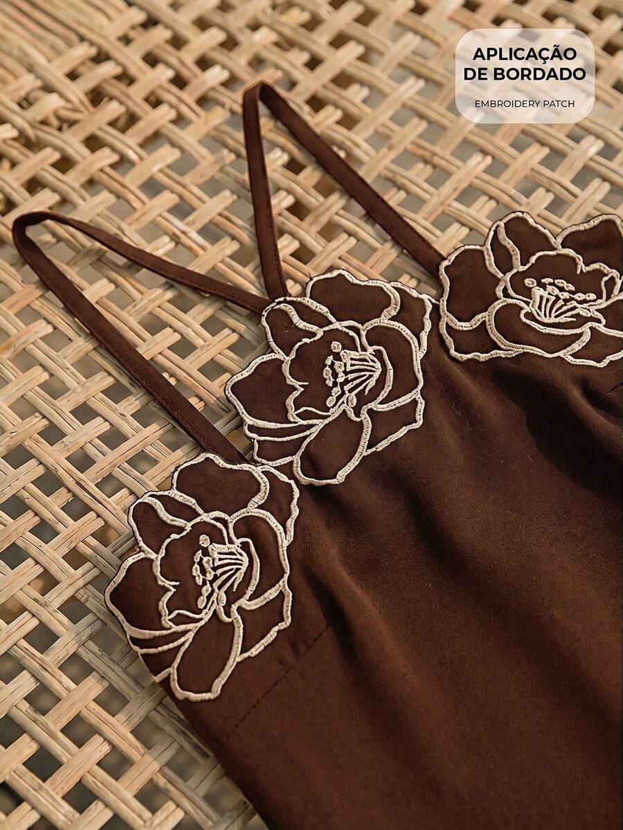 CAJUNI Chic Vacation Chic Elegant Flower Embellishment Mini Dress - Brown - View 1