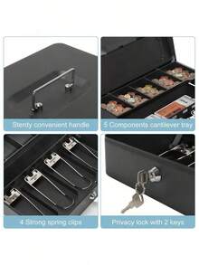 Large‑Capacity Secure Cash Box With Spring‑Clip Security Lock, Heavy‑Duty Metal Structure, Non‑Removable Coin Tray & Cash Organizer - Multicolor - View 3