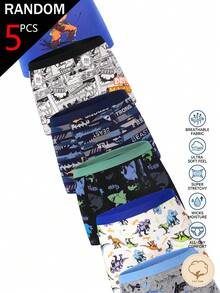 SHEIN [5 zufällige Stücke] Jungen Kleinkind Boxer Shorts Unterwäsche, Sommer Cartoon Kämpfer Comic Charakter Grafik Drucke Hautfreundlich weiche Baumwolle Lässig Essentials - Verschiedenfarbig - Übersicht 4