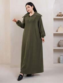 Veilorie Women's Autumn/Winter Casual Solid Color Long Green Dress - Green - View 3
