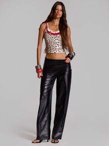 MUSERA Black PU Low Rise Flared Trouser Summer Autumn Going Out Festival Cool Girl Furiosa - Black - View 1