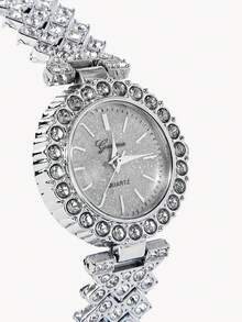 Opalesca 2pcs Or 1pc Bracelet Set, Elegant And  Luxury Women's Quartz Watch Set, Includes  Silver Diamond-Encrusted Quartz Watch And  Full Diamond  Bracelet. - Silver - View 5