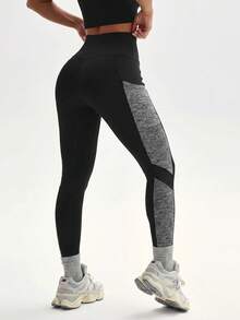 Slayform Slayform YD3016 Black & Grey Colorblock High Waist Sports Leggings - Black - View 6