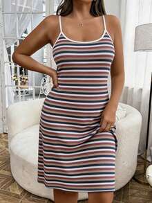 Miss Vinta Plus Size Colorful Striped Cami Nightgown - Multicolor - View 5