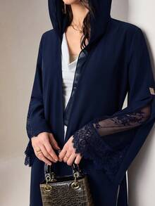 Al Najma Women's Lace Patchwork Casual Party Travel Abaya - Navy Blue - View 5