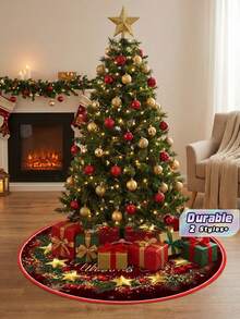 One Piece Retro Country Style Christmas Tree Dress, Snowman Pattern Holiday Decoration Apron, Christmas Tree Base Table Mat Christmas Atmosphere Arrangement Supplies - multicolor - View 1