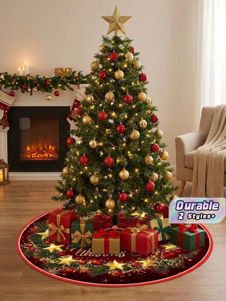 One Piece Retro Country Style Christmas Tree Dress, Snowman Pattern Holiday Decoration Apron, Christmas Tree Base Table Mat Christmas Atmosphere Arrangement Supplies - multicolor - View 1