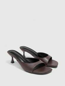 CUCCOO BIZCHIC Women's Square Toe With Low-Heeled Slippers, Elegant Open-Toed Sandals, Daily Casual Commuting Shoes Design High Heels - Brown - View 1
