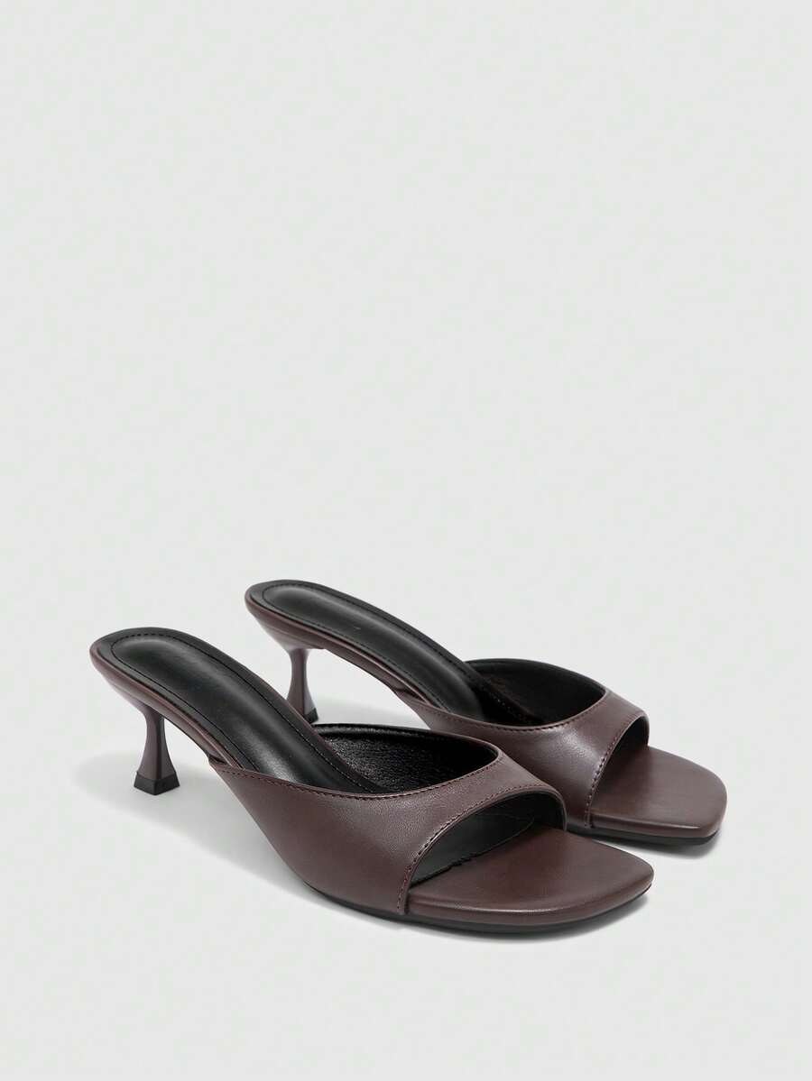 CUCCOO BIZCHIC Women's Square Toe With Low-Heeled Slippers, Elegant Open-Toed Sandals, Daily Casual Commuting Shoes Design High Heels - Brown - View 1