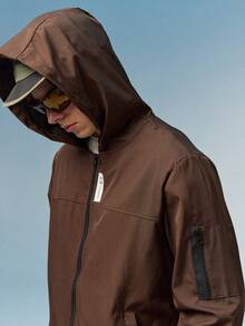 Caldwick 1pc Casual Sports Hooded Jacket, Zipper Closure, Regular Fit, Suitable For Hiking, Running, Outdoor Activities, Father's Day - Coffee Brown - View 7