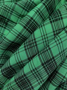 Nöista Conjunto de dos piezas a cuadros con detalle de volantes en la cintura. Verano, otoño, resort, casual chic, estilo de fiesta - Verde Oscuro - Ver 9