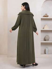 Veilorie Women's Autumn/Winter Casual Solid Color Long Green Dress - Green - View 2
