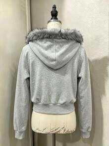Lalippa 女款毛絨連帽拉鍊休閒日常長袖衛衣，飾有鉚釘裝飾 - 彩色 - 查看 2