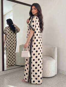 Yasveil Women's Spring/Summer Woven Digital Placement Print Burnout Polka Dot Long Sleeve Ruched One-Piece Elegant Casual Dress - Multicolor - View 9