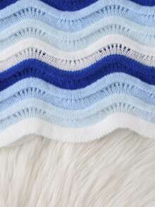 SHEIN Genkimix Kids Girls' Gradient Wave Pattern Cute Thin Knit Sweater - Blue - View 6