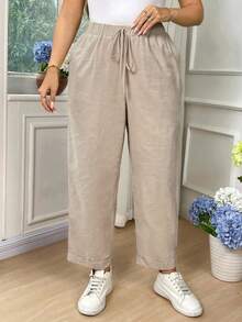EMERY ROSE Plus Size Women Casual Solid Color Harem Pants Fall - Apricot - View 4
