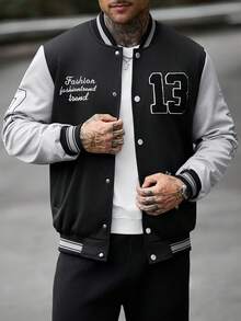 Manfinity CasualCool Men's Autumn Casual Colorblock Letter Embroidered Jacket - Black - View 1