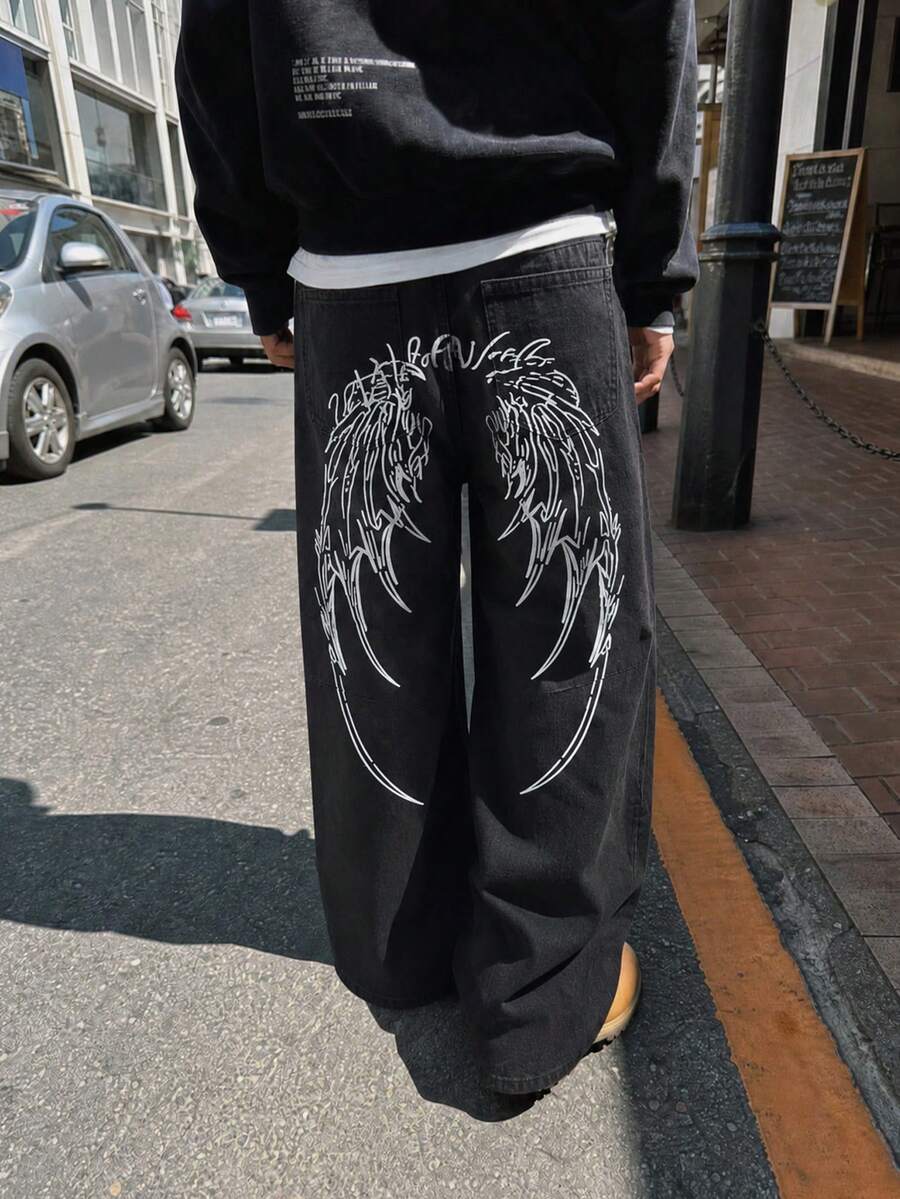 STEELVANCE All-Season American Street Style Unisex Digital Print Denim Jeans - Black - View 1