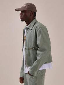 Musero Relaxed Fit Wash Denim Jacket Kangaroo Pocket With Exposed Zip Detail Spring Summer Essentials Co Ord Jacket Only - Green - View 3