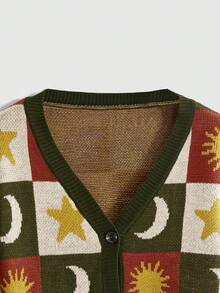 ROMWE Vintage Hippie Plus Size Women's Knit Cardigan Sun Moon Star Pattern Design Short Loose Sweater Jacket Autumn/Winter - Multicolor - View 3